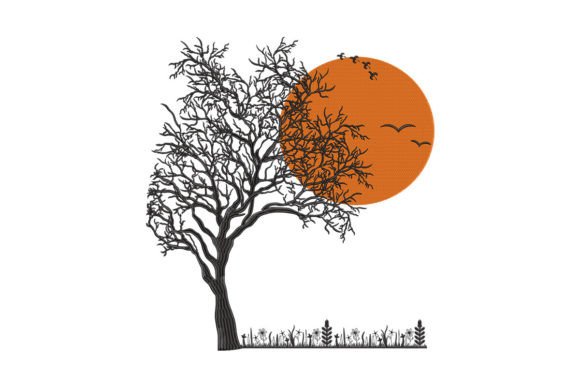 Sunset in Tree Embroidery Design